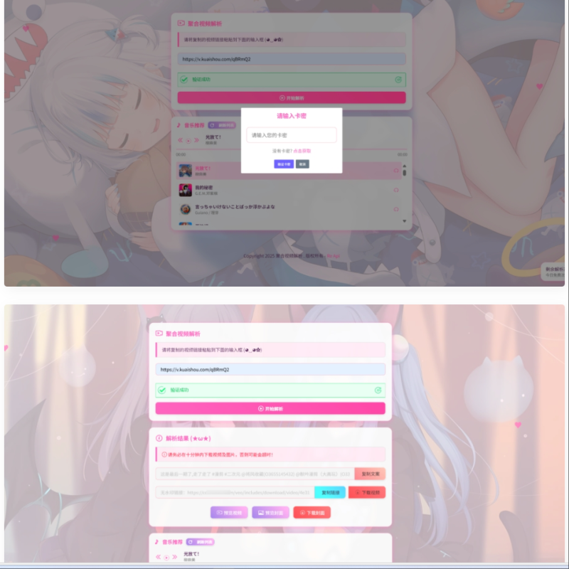 A2469二次元短视频解析系统带卡密验证 智能视频分析 全新二次元聚合视频解析-久丫丫资源网